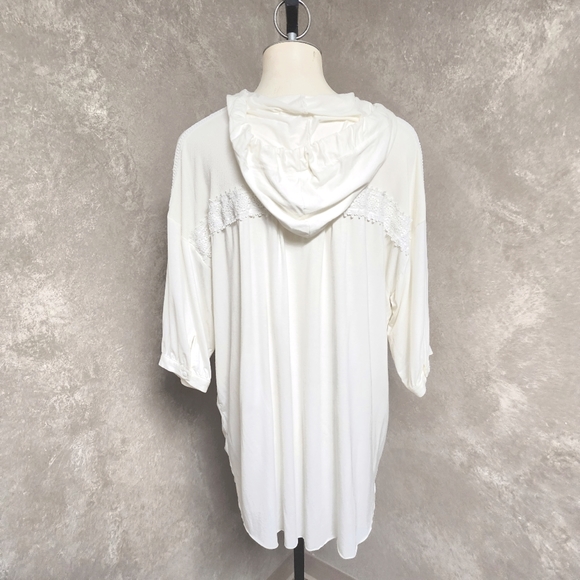 POL Hooded White Short Sleeve Relaxed Fit Boho Style Sweatshirt Size Small - Picture 6 of 15